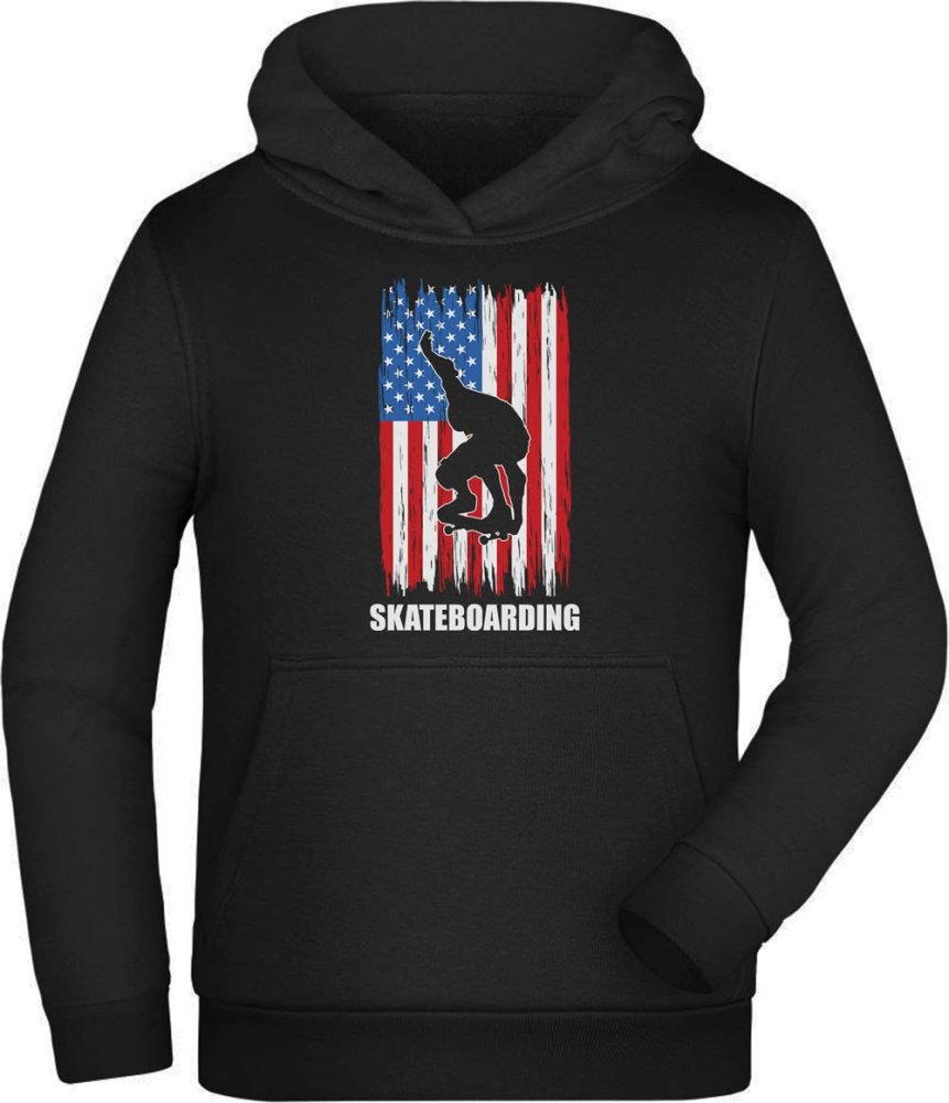 Skater Hoodie Hooded Sweater Kids - Skateboarder in front of USA Flag i541